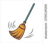 simple floor sweeper with bristle brush and handle vector art isolated white
