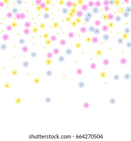 Simple Floral Background. Chaotically Scattered Daisy Flowers. Random Ditsy Backdrop for Postcard