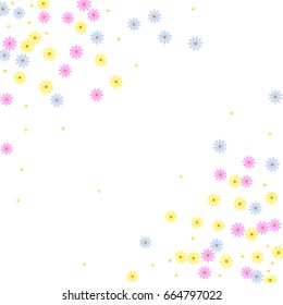 Simple Floral Background. Chaotically Scattered Daisy Flowers. Random Ditsy Backdrop for Postcard