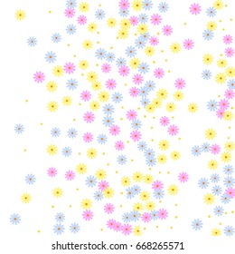 Simple Floral Background. Chaotically Scattered Daisy Flowers. Random Ditsy Backdrop for Postcard