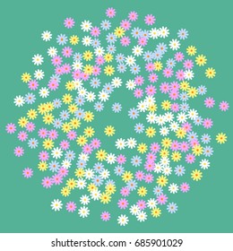 Simple Floral Background. Chaotically Scattered Daisy Flowers. Random Ditsy Backdrop for Postcard