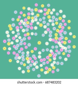 Simple Floral Background. Chaotically Scattered Daisy Flowers. Random Ditsy Backdrop for Postcard