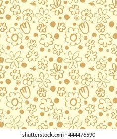 Simple floral background. Golden floral pattern.
