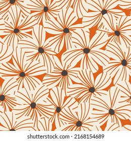 Simple floral background. Minimalist botanical seamless pattern. Stylized nature shapes. Scandinavian design. Fashion vector print with cartoon flowers