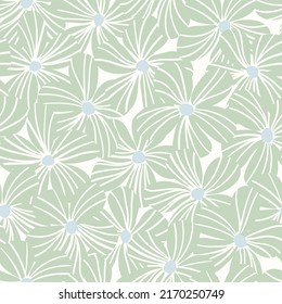 Simple floral background. Minimalist botanical seamless pattern. Stylized nature shapes. Scandinavian design. Fashion vector print with cartoon flowers