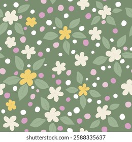 Simple floral blossom seamless pattern. Hand drawn organic illustration