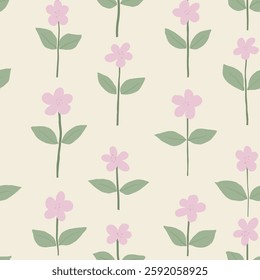 Simple floral blossom seamless pattern. Hand drawn organic illustration