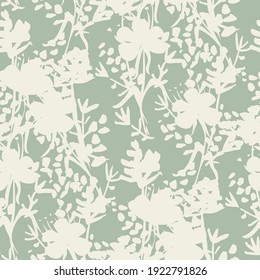 Simple floral bouquet silhouette in white on mint green background. Minimal two-color floral seamless vector pattern. Great for home décor, fabric, wallpaper, gift-wrap, stationery, and design project