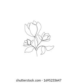 Simple floral continous line art. Minimalist botanical vector illustration. Great for invitation, greeting card, packages, wrapping, premade logo, business card, stationery, etc.