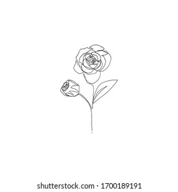 Simple floral continous line art. Minimalist botanical vector illustration. Great for invitation, greeting card, packages, wrapping, premade logo, business card, stationery, etc.