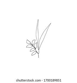 Simple floral continous line art. Minimalist botanical vector illustration. Great for invitation, greeting card, packages, wrapping, premade logo, business card, stationery, etc.
