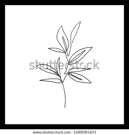 Simple floral continous line art. Minimalist botanical vector illustration. Great for invitation, greeting card, packages, wrapping, premade logo, business card, stationery, etc.