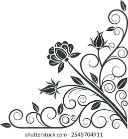 Simple Floral Corner Design in Vector Silhouette