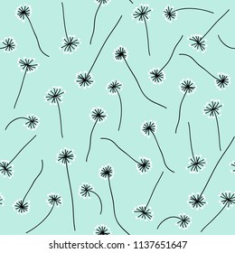 Simple floral dandelion seamless pattern. Cute flat botanical illustration with abstract dandelions. 