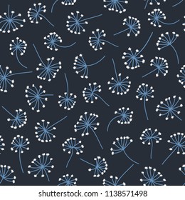 Simple floral dandelion seamless pattern. Cute flat botanical illustration with abstract dandelions. 