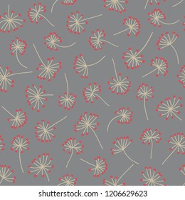 Simple floral dandelion seamless pattern. Cute flat botanical illustration with abstract dandelions. 