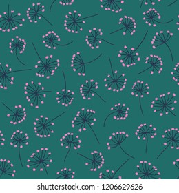 Simple floral dandelion seamless pattern. Cute flat botanical illustration with abstract dandelions. 