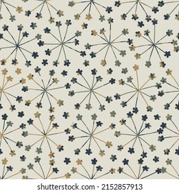 Simple floral dandelion seamless pattern. Cute flat botanical illustration with abstract dandelions. Abstract colorful floral pattern on beige background.