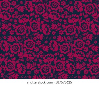 Simple floral decorative seamless pattern inspired by Ukrainian folk culture. Monochrome red flower repeatable element for cloth, fabric, background, wrapping paper