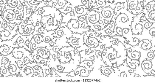 Simple floral design background. Black swirls and leaves.