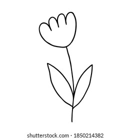 Simple floral doodle icon. Single doodle outline flower