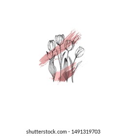 Simple floral drawing and sketch with line-art with brush stroke on background. Outline style vector design for textile, fabrics, wallpaper, packaging, decoration, etc.