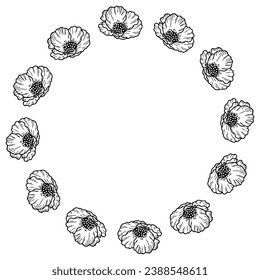 Simple floral frame with realistic doodle poppy flowers. Perfect for pillow, sticker, card, poster. Isolated vector illustration for decor and design.



