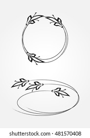 Simple floral frame. Round and oval. Two isolated element.