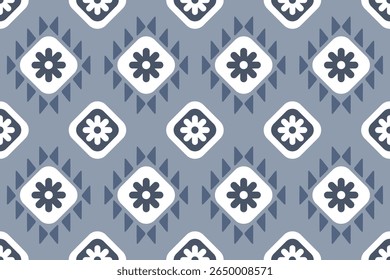 Simple floral geometric design in soft slate blue and white tones. Clean and modern floral geometric pattern. Seamless geometric pattern. Ideal for fabric prints, wrapping paper,wallpapers,home decor.