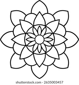 Simple Floral Geometric Mandala Line Art for Coloring and Creative Use