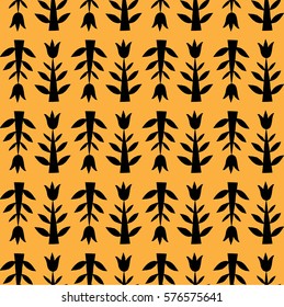 simple floral geometric ornament pattern, yellow seamless pattern with black flowers, print foe textile, wrapping paper, scrapbook paper.