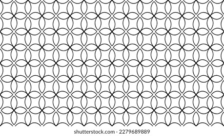 Simple floral geometric pattern. Tileable, repeating black and white background. Texture vector.