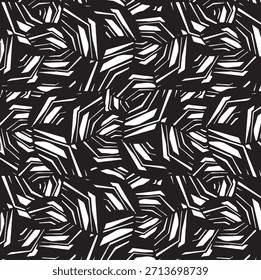 Padrão geométrico floral simples. Fundo preto e branco inclinável e repetitivo. Vetor de textura.
