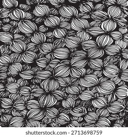 Padrão geométrico floral simples. Fundo preto e branco inclinável e repetitivo. Vetor de textura.

