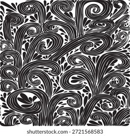 Simple floral geometric pattern. Tileable, repeating black and white background. Texture vector.