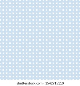 Simple floral geometric texture. Seamless pattern with small flower silhouettes, tiny squares. Vector abstract minimal background. Elegant soft blue minimalist ornament. Cute repeat subtle design