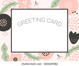 Simple floral greeting card with abstract hand drawn flowers. Vector illustration for textile, paper, design, prints, decor, art, fabric, gift wrap.