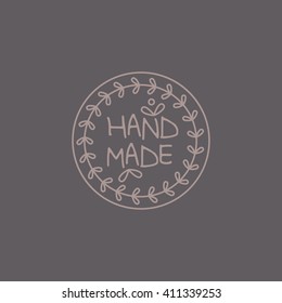 Einfache, blumengraue Handschrift, handgezeichnet mit flattem Vektorgrafik für das Label 