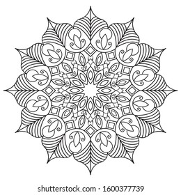 Simple floral mandala, black on the white background