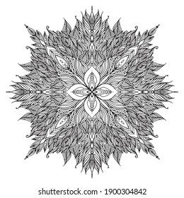Simple floral mandala, black on the white background