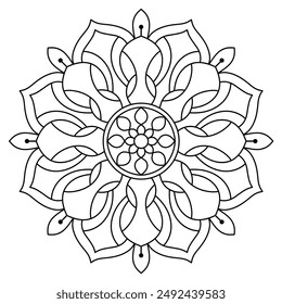 simple floral mandala design with clean lines for coloring book, creative mandala art, mandala design for adults coloring book
