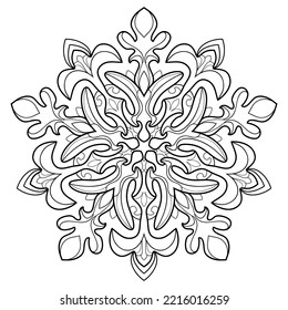Mandala floral simple con motivos sobre un fondo blanco aislado. Para colorear páginas de libros.