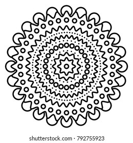 Simple floral mandala print. Easy coloring page illustration for kids and beginners. Abstract flower medallion. 