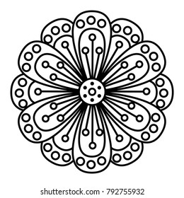 Simple floral mandala print. Easy coloring page illustration for kids and beginners. Abstract flower medallion. 