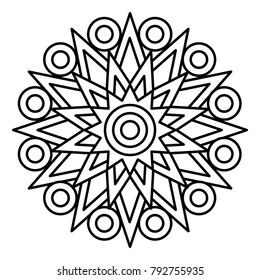 Simple floral mandala print. Easy coloring page illustration for kids and beginners. Abstract flower medallion. 