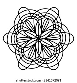 Simple floral Mandala symbol. Black outline flower isolated on white background.