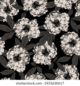 Simple floral modern seamless pattern. Hand drawn flowers and leaves. Repeating vibrant boho prints. Vector illustration