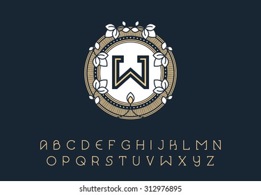 Simple floral monogram design template. Lineart logo design.