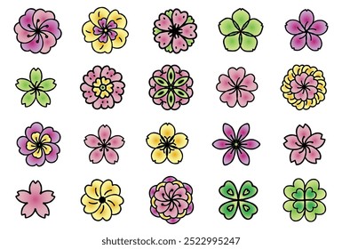 Ensemble d'illustrations à motif floral simple (coloré)