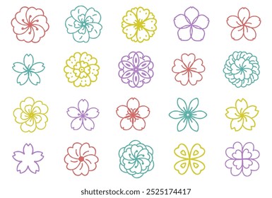 Simple floral motif pattern illustration set (colorful)